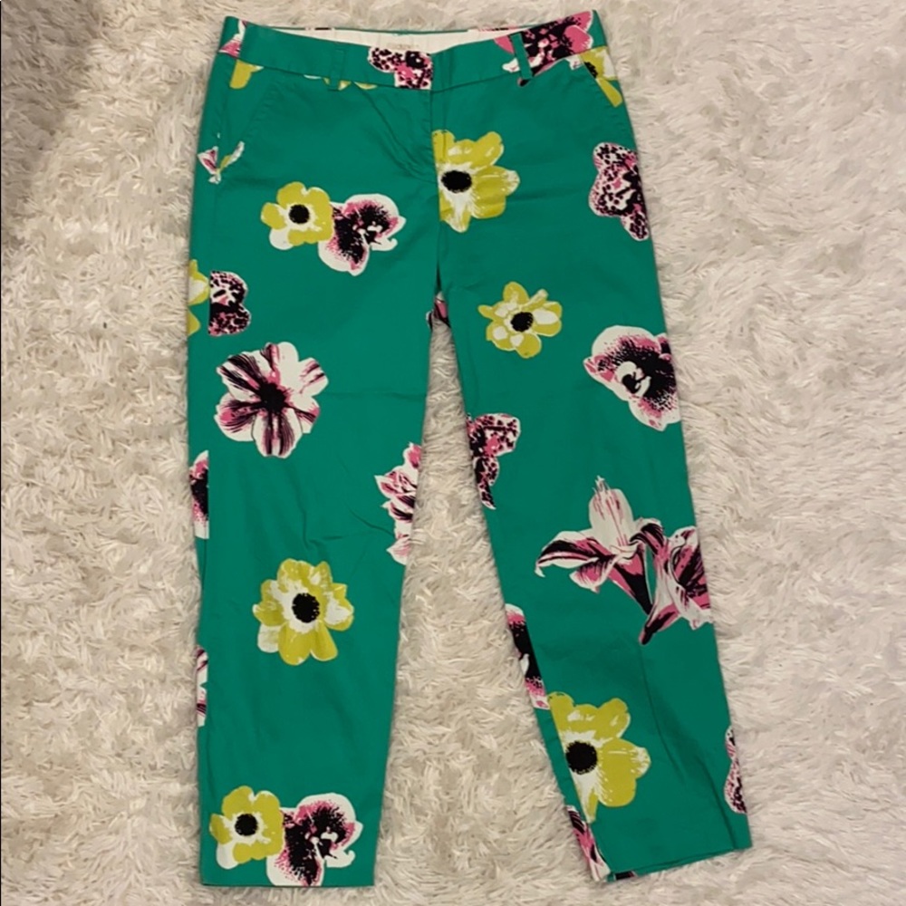 J.Crew Factory Green Floral Ankle Pants size 6